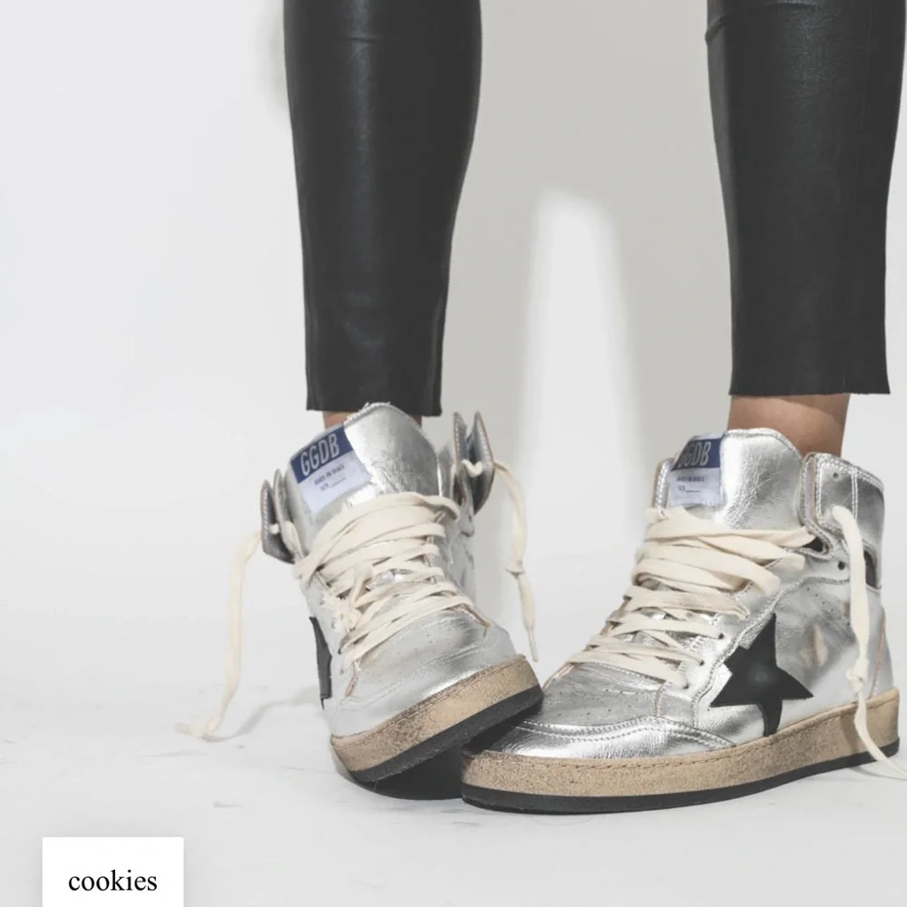Golden Goose Sky-Star silver metallic leather + black Star High Top Sneakers 37 - Picture 2 of 10